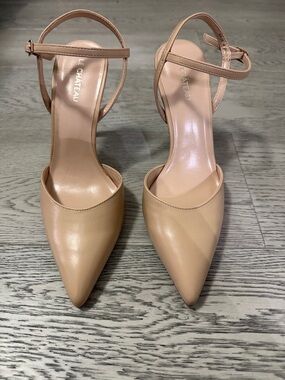 le chateau Nude Pointed Toe Ankle Strap Pumps